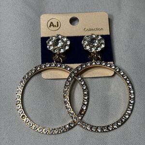 New! AJ Collection Floral Gemstone & Hoop Drop Gold Tone Clip-on Earrings